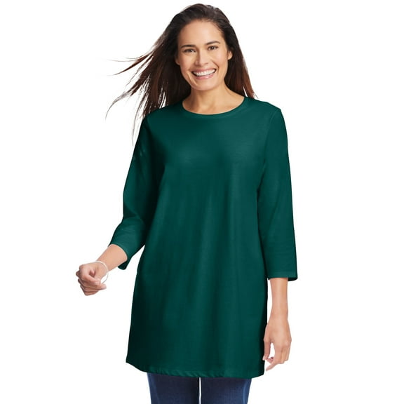 Woman Within Plus Size Perfect Three-Quarter Sleeve Crewneck Tunic