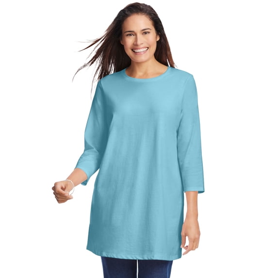Woman Within Plus Size Perfect Three-Quarter Sleeve Crewneck Tunic