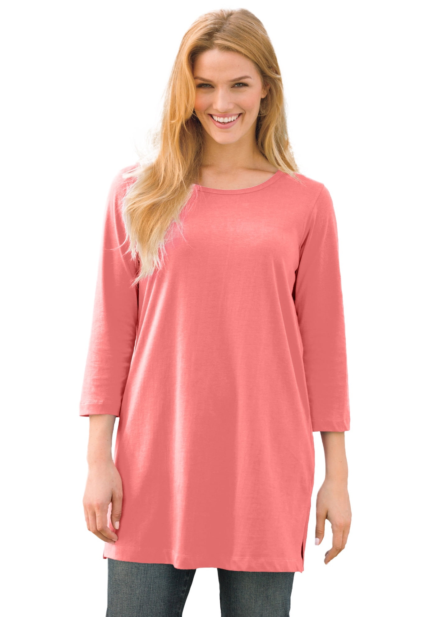 Slimsation Women's Tummy Control Top - 3/4 Sleeve Scoop Neck Tunic Shirt