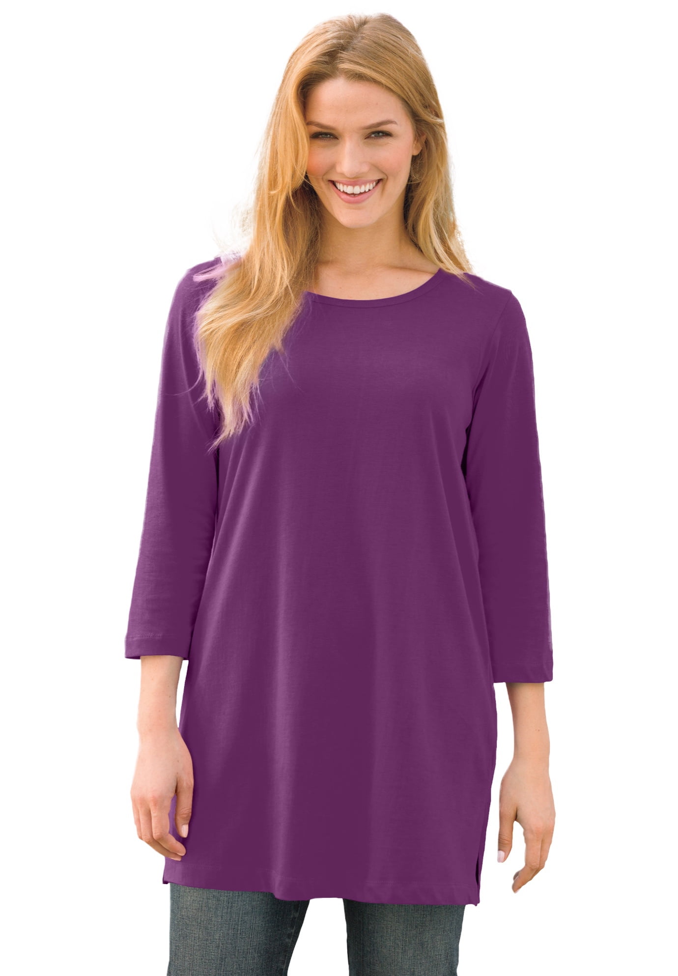 Woman Within Women's Plus Size Perfect Three-Quarter-Sleeve Scoopneck ...