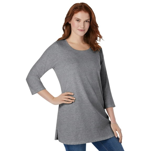 Woman Within Plus Size Perfect Three-Quarter-Sleeve Scoopneck Tunic
