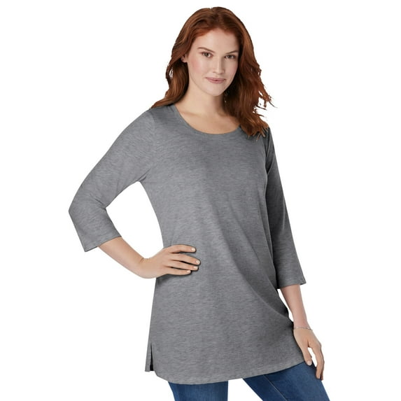 Woman Within Plus Size Perfect Three-Quarter-Sleeve Scoopneck Tunic