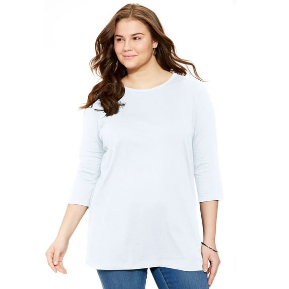 Woman Within Plus Size Perfect Three-Quarter-Sleeve Scoopneck Tunic