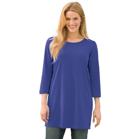 Woman Within Plus Size Perfect Three-Quarter-Sleeve Scoopneck Tunic