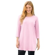 Woman Within Plus Size Perfect Three-Quarter-Sleeve Scoopneck Tunic