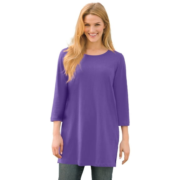 Woman Within Plus Size Perfect Three-Quarter-Sleeve Scoopneck Tunic