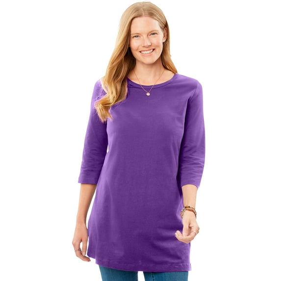 Woman Within Plus Size Perfect Three-Quarter-Sleeve Scoopneck Tunic
