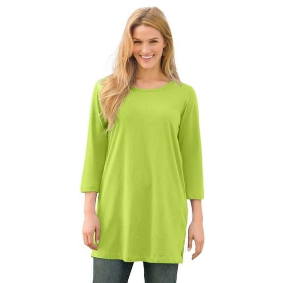 Woman Within Plus Size Perfect Three-Quarter-Sleeve Scoopneck Tunic