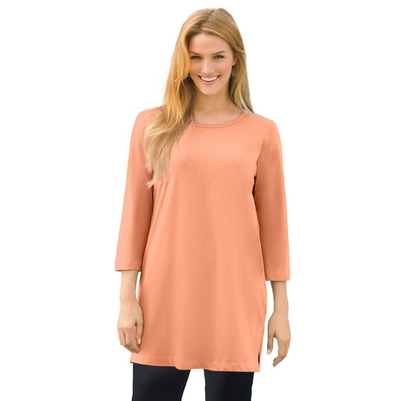 Woman Within Plus Size Perfect Three-Quarter-Sleeve Scoopneck Tunic