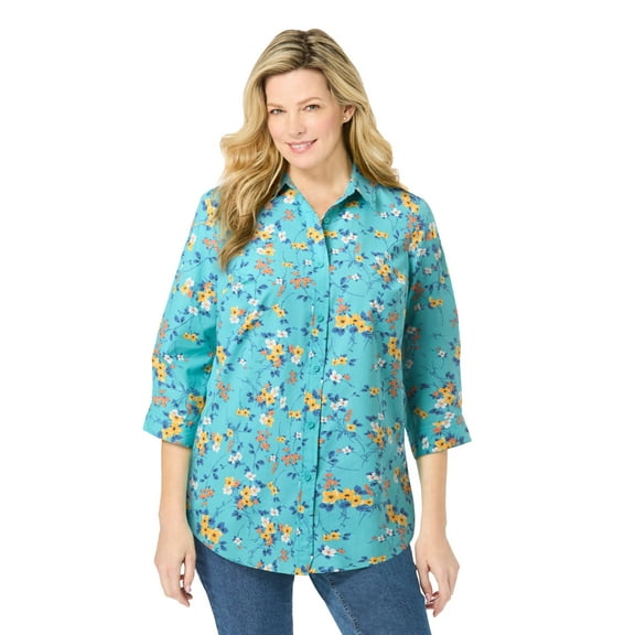 Woman Within Plus Size Perfect Three Quarter Sleeve Shirt