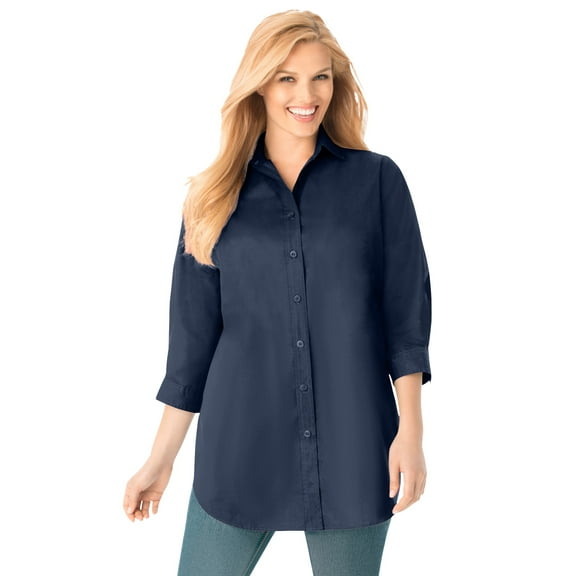 Woman Within Plus Size Perfect Three Quarter Sleeve Shirt