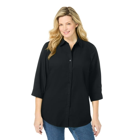 Woman Within Plus Size Perfect Three Quarter Sleeve Shirt
