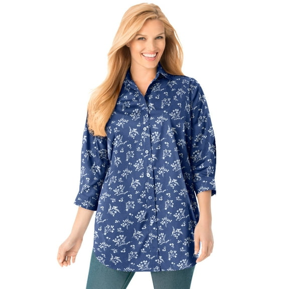 Woman Within Plus Size Perfect Three Quarter Sleeve Shirt