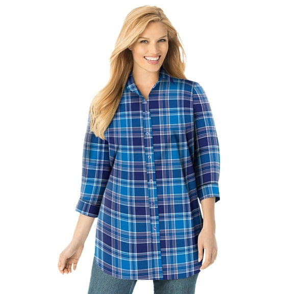 Woman Within Plus Size Perfect Three Quarter Sleeve Shirt