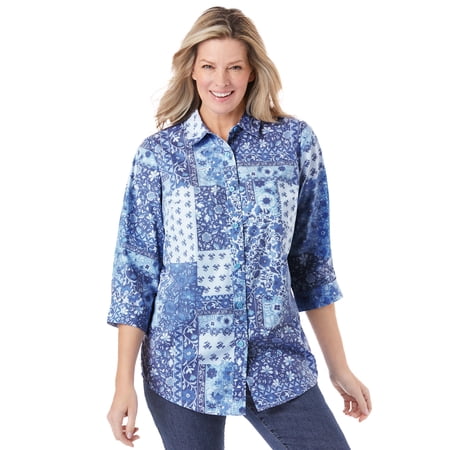 Woman Within Plus Size Perfect Three Quarter Sleeve Shirt