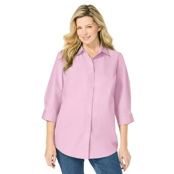 Woman Within Plus Size Perfect Three Quarter Sleeve Shirt