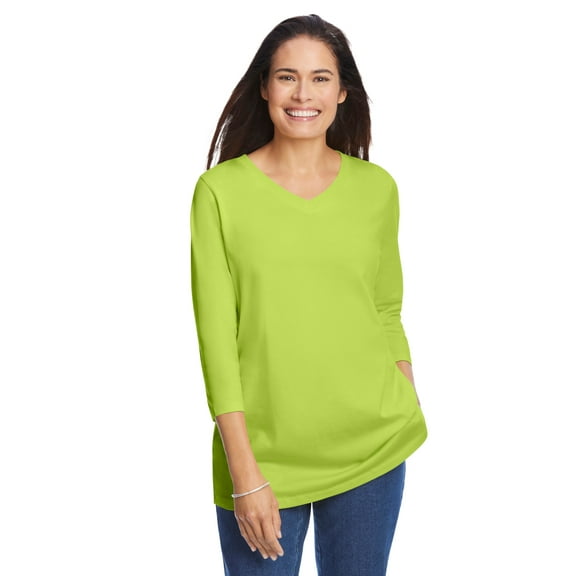 Woman Within Plus Size Perfect Three-Quarter Sleeve V-Neck Tee (Petite Available)