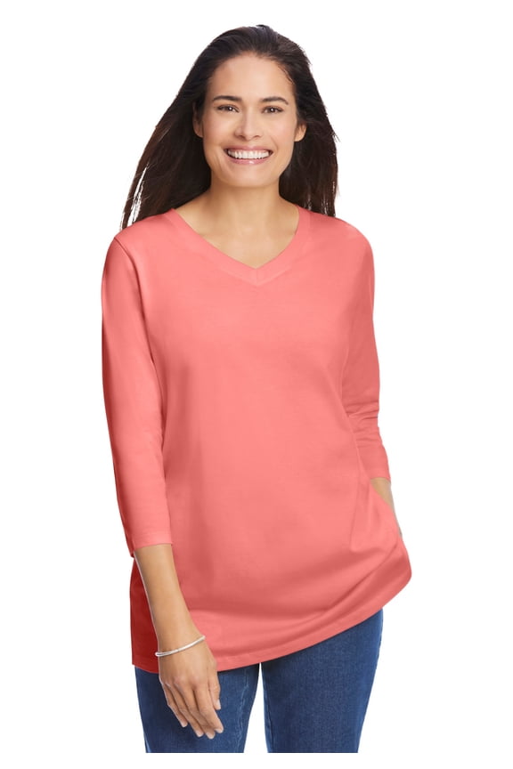 Plus Size Perfect Three-Quarter Sleeve V-Neck Tee (Petite Available)