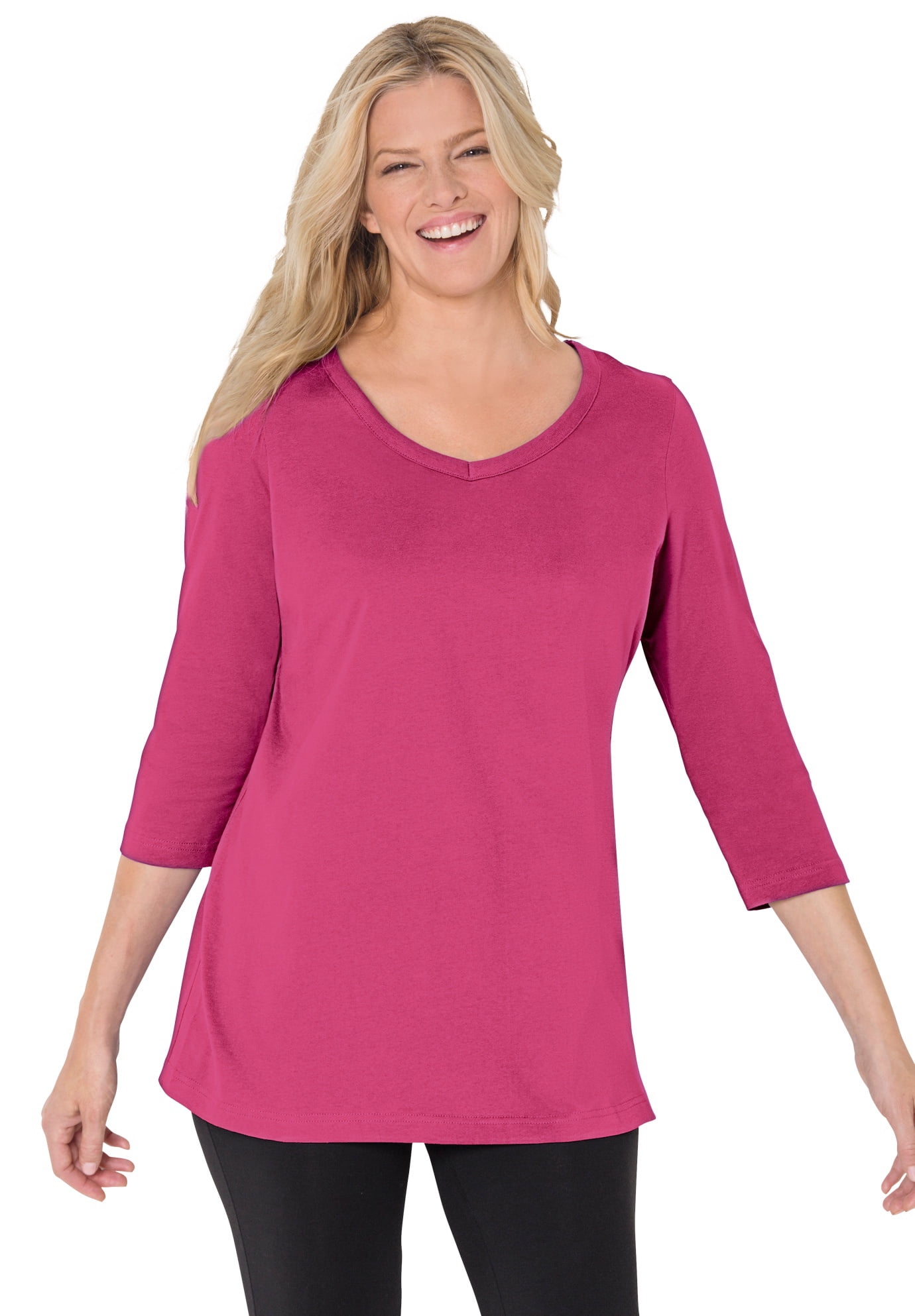 Woman Within Plus Size Perfect ThreeQuarter Sleeve VNeck Tee (Petite