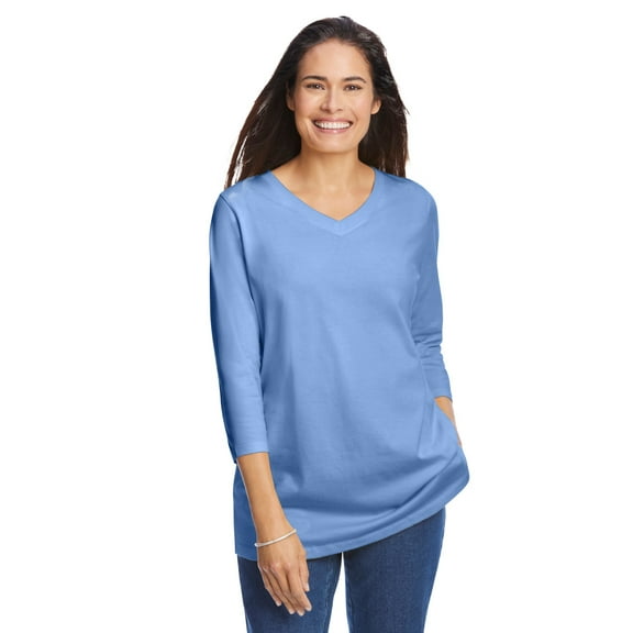 Woman Within Plus Size Perfect Three-Quarter Sleeve V-Neck Tee (Petite Available)