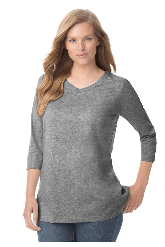 Plus Size Perfect Three-Quarter Sleeve V-Neck Tee (Petite Available)
