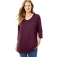 thumbnail image 1 of Woman Within Plus Size Perfect Three-Quarter Sleeve V-Neck Tee (Petite Available), 1 of 6