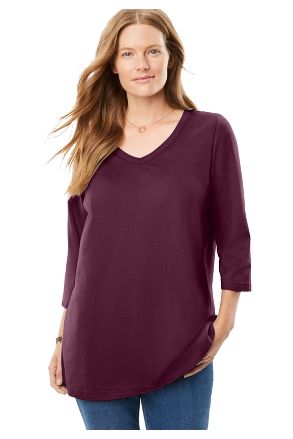Plus Size Perfect Three-Quarter Sleeve V-Neck Tee (Petite Available)