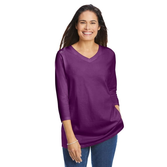 Woman Within Plus Size Perfect Three-Quarter Sleeve V-Neck Tee (Petite Available)