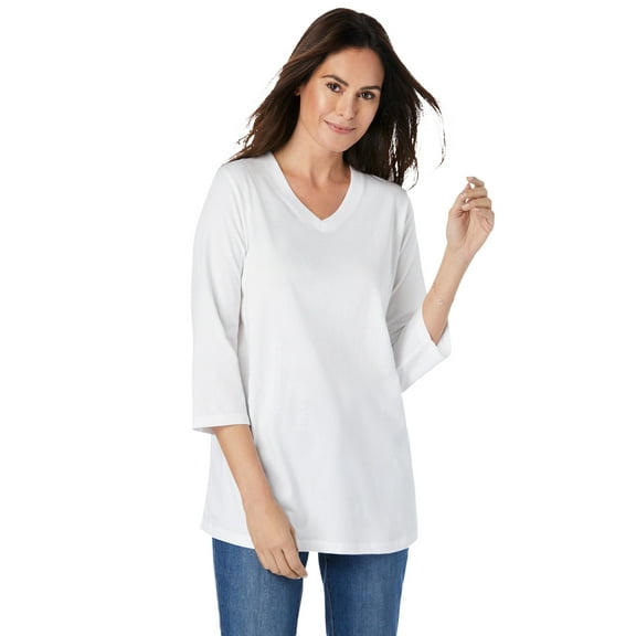 Woman Within Plus Size Perfect Three-Quarter Sleeve V-Neck Tee (Petite Available)