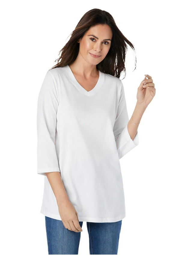Plus Size Perfect Three-Quarter Sleeve V-Neck Tee (Petite Available)