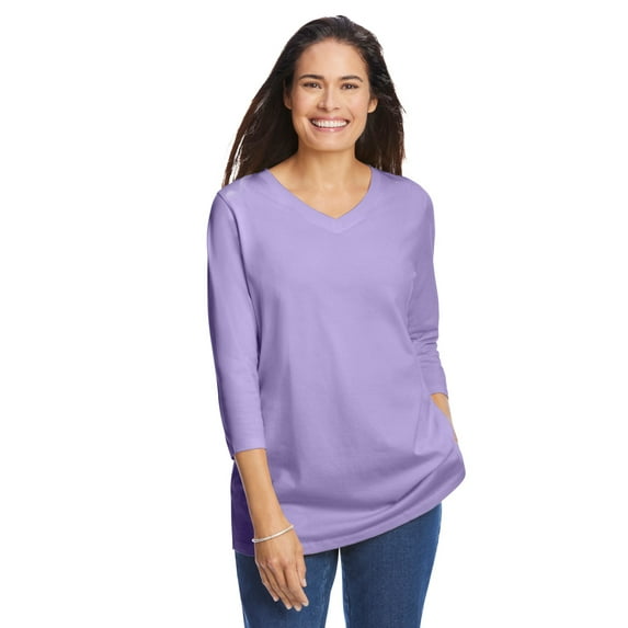 Woman Within Plus Size Perfect Three-Quarter Sleeve V-Neck Tee (Petite Available)