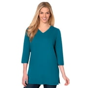 Woman Within Plus Size Perfect Three-Quarter Sleeve V-Neck Tunic
