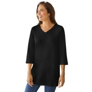 Woman Within Plus Size Perfect Three-Quarter Sleeve V-Neck Tunic