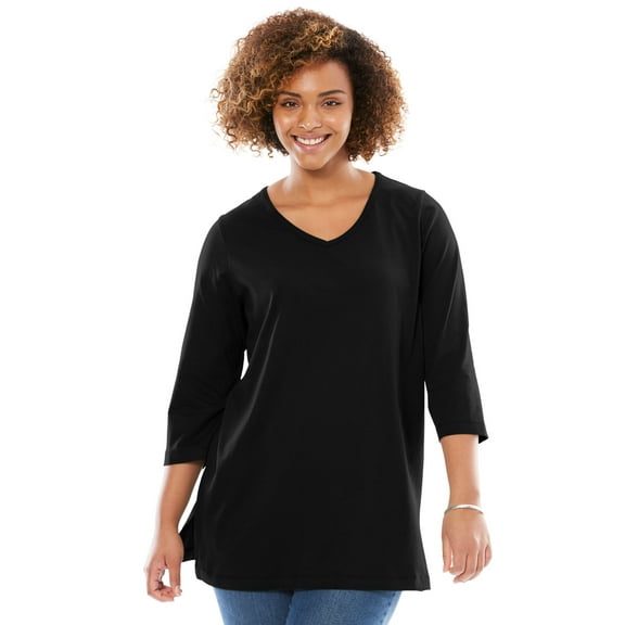 Woman Within Plus Size Perfect Three-Quarter Sleeve V-Neck Tunic