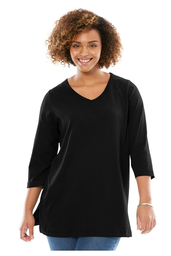 Plus Size Perfect Three-Quarter Sleeve V-Neck Tunic