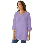 Woman Within Plus Size Perfect Three-Quarter Sleeve V-Neck Tunic