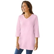 Woman Within Plus Size Perfect Three-Quarter Sleeve V-Neck Tunic