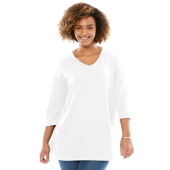 Woman Within Plus Size Perfect Three-Quarter Sleeve V-Neck Tunic