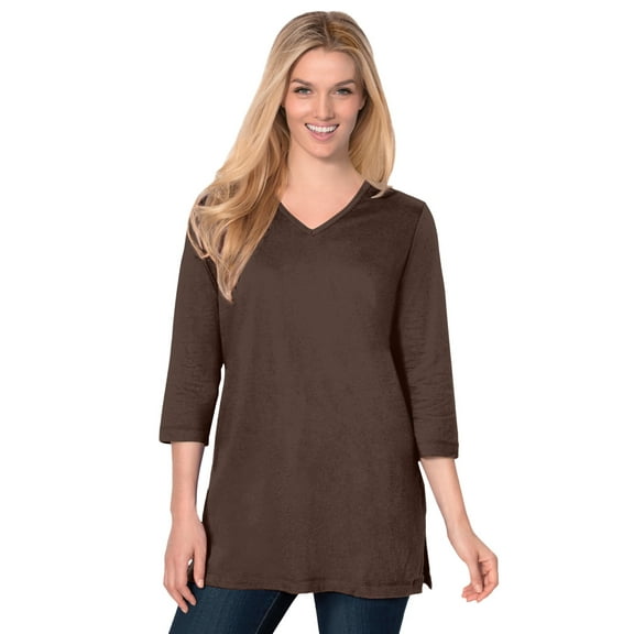 Woman Within Plus Size Perfect Three-Quarter Sleeve V-Neck Tunic
