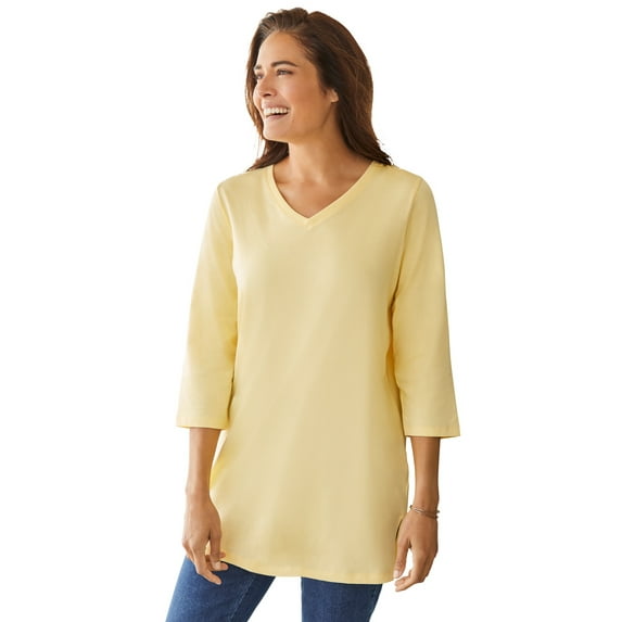 Woman Within Plus Size Perfect Three-Quarter Sleeve V-Neck Tunic