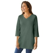 Woman Within Plus Size Perfect Three-Quarter Sleeve V-Neck Tunic