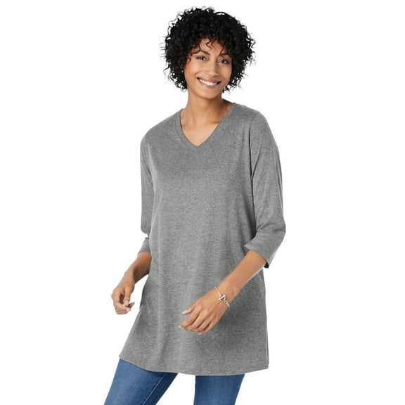 Woman Within Plus Size Perfect Three-Quarter Sleeve V-Neck Tunic