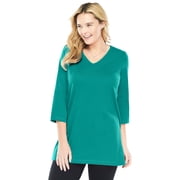 Woman Within Plus Size Perfect Three-Quarter Sleeve V-Neck Tunic