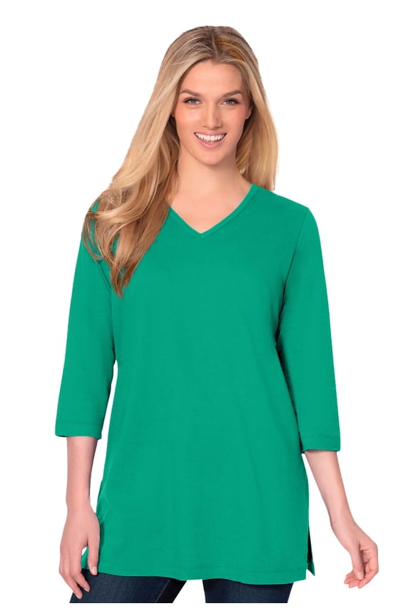 Plus Size Perfect Three-Quarter Sleeve V-Neck Tunic
