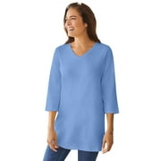 Woman Within Plus Size Perfect Three-Quarter Sleeve V-Neck Tunic