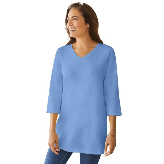 Woman Within Plus Size Perfect Three-Quarter Sleeve V-Neck Tunic