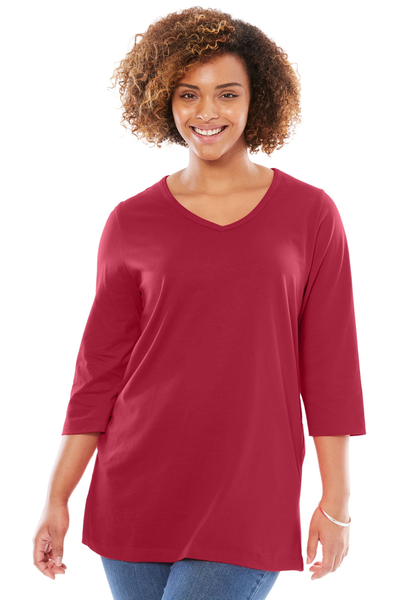 Plus Size Perfect Three-Quarter Sleeve V-Neck Tunic