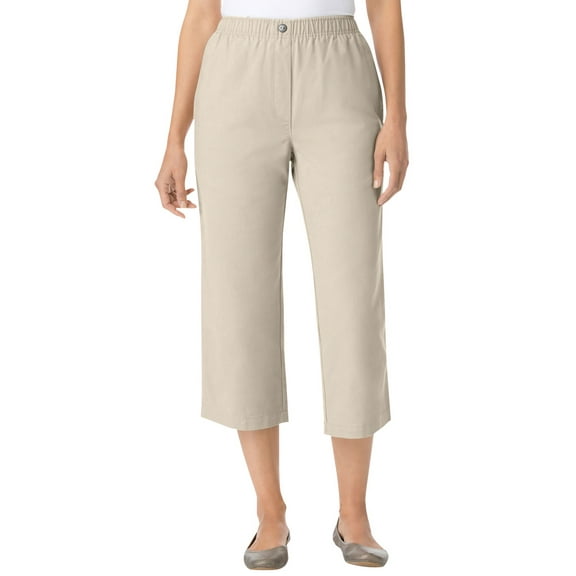 Woman Within Plus Size Petite 7-Day Elastic-Waist Pull-On Cotton Denim Capri Jeans