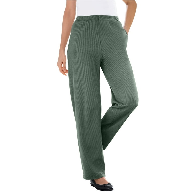 Woman Within Women s Plus Size Petite 7 Day Knit Ribbed Straight Leg Pant Pant