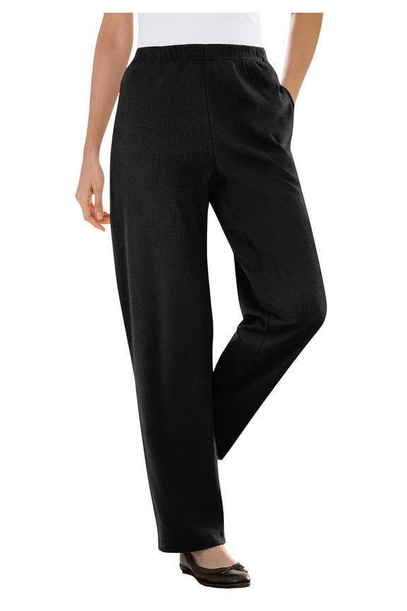 Plus Size Tall 7-Day Knit Ribbed Straight-Leg Pull-On Pants